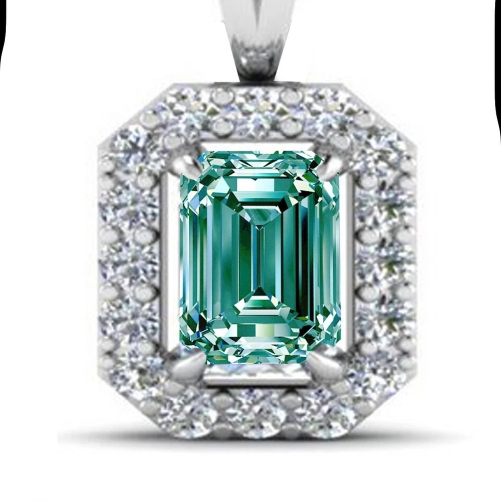 3.06 Ct vvs1 : SKY BLUE WHITE EMERALD MOISSANITE DIAMOND 925 SILVER PENDANT